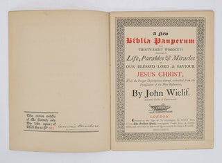 Item #66069 New Biblia Pauperum. John WYCLIFFE