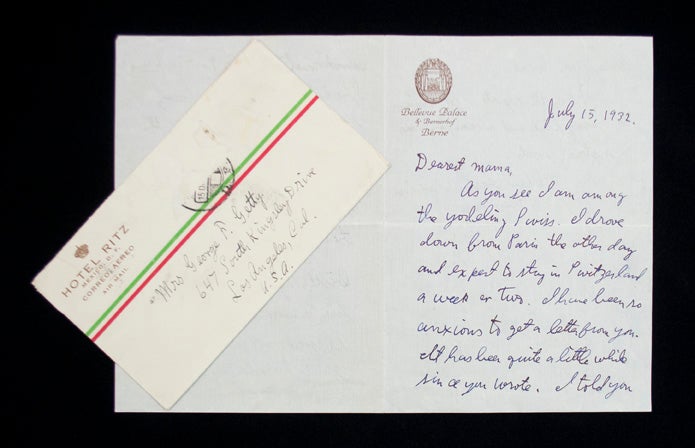Item #68023 ALS to his mother, Mrs. George F. Getty. John Paul GETTY.