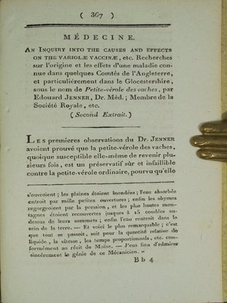 Annonces: An inquiry into the causes and effects of the variolae vaccinae.
