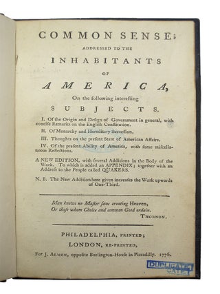Common Sense; Addressed to the Inhabitants of America,