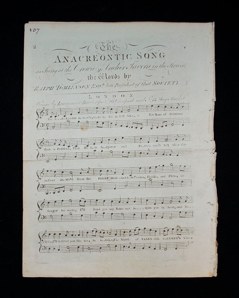 Item #68577 Anacreontic Song, as Sung at the Crown & Anchor Tavern in the Strand. John Stafford SMITH.