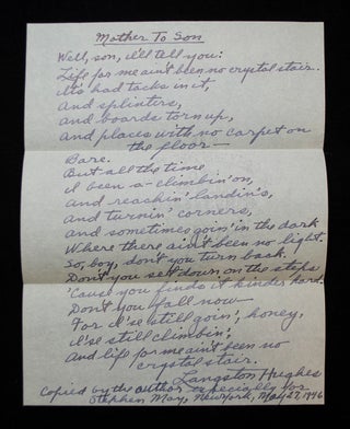 Item #68932 ALS with Poem "Mother to Son" Langston HUGHES