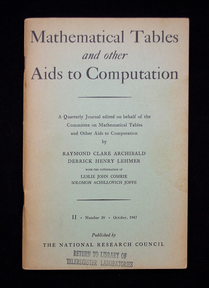 Item #68936 Mathematical Tables and Other Aids to Computation. MATHEMATICS.