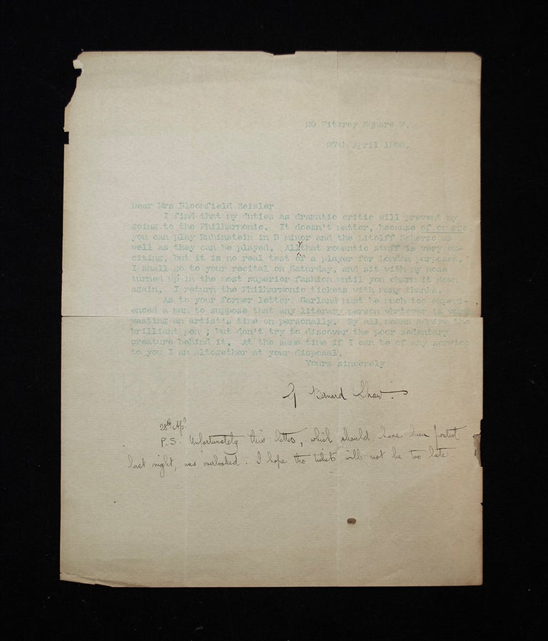 Item #68957 Typed/Autograph Letter Signed. George Bernard SHAW.