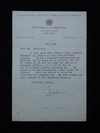 Item #68961 Typed Letter Signed. H. L MENCKEN