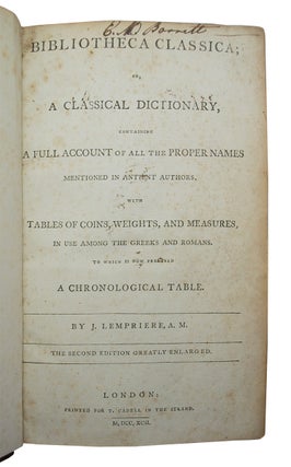 Item #69114 Bibliotheca Classica;. J. LEMPRIERE
