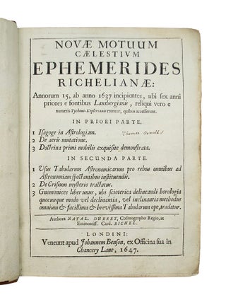 Item #69424 Novae Motuum Caelestivm Ephemerides Richelianae. Noel DURET