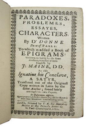 Paradoxes, Problemes, Essayes, Characters