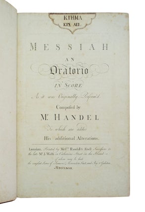 Item #69532 Messiah an Oratorio in Score. George Frederick HANDEL