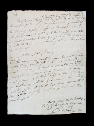 Item #69577 Autograph Manuscript. Charles BABBAGE